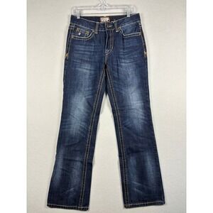 Cowboy‎ Up Bootcut Jeans Western Thick Stitch Embroidered 29x32 Dark Blue
